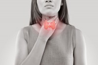 Women thyroid gland control. Sore throat of a people isolated on